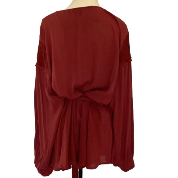 Torrid boho madder brown Wrap Blouse with lace inset Size 5X - Picture 6 of 10